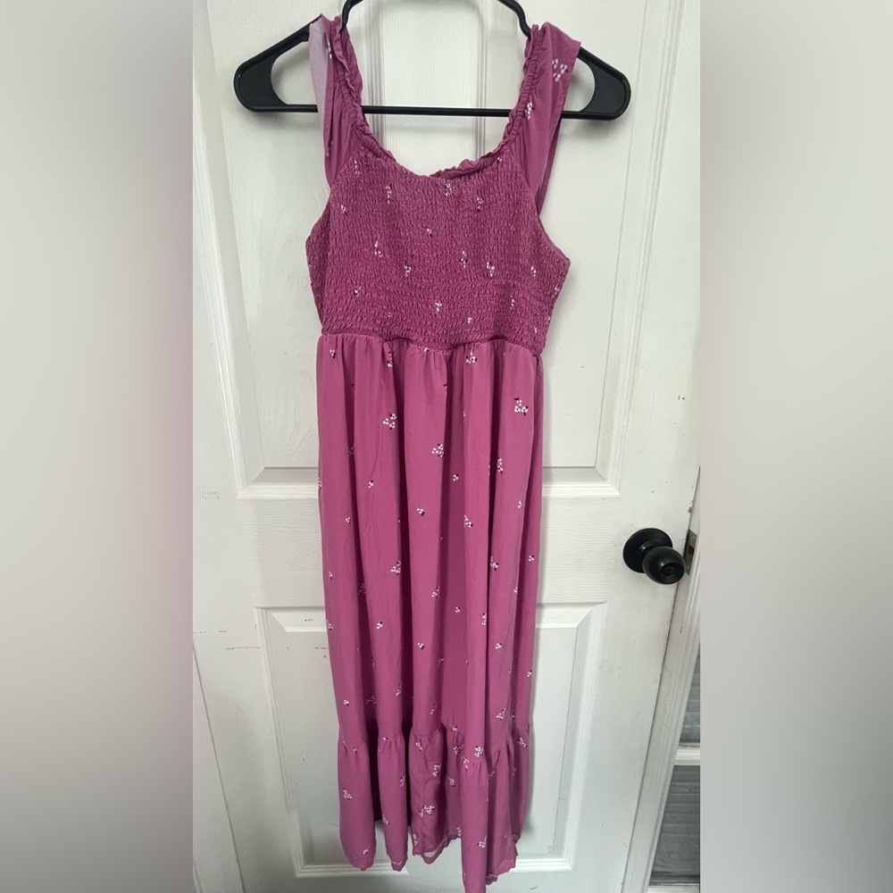 Cat & Jack Girls Mauve Pink Floral Smocked Maxi Dress Size XL 14/16 Boho